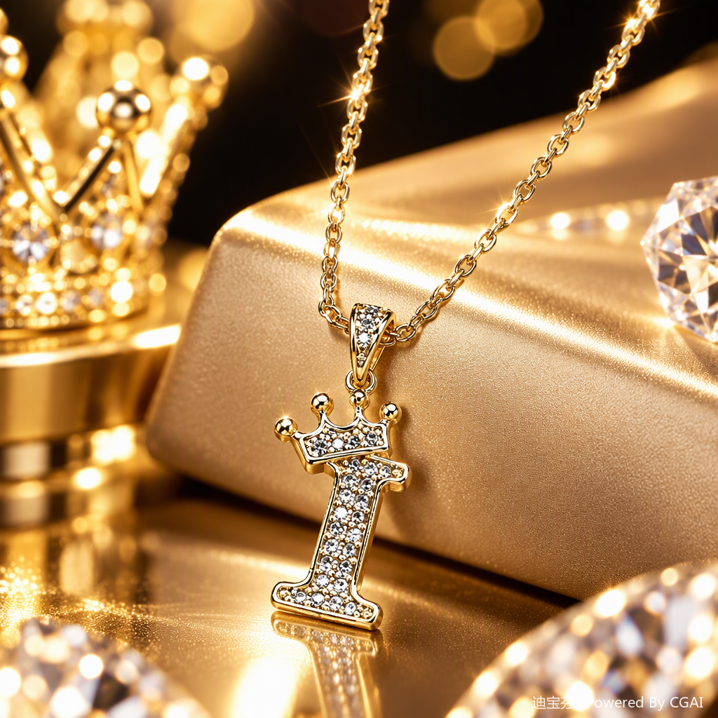 Golden diamond-encrusted crown letter I pendant necklace, fashionable, simple and versatile gift, trendy accessory for women Specification image