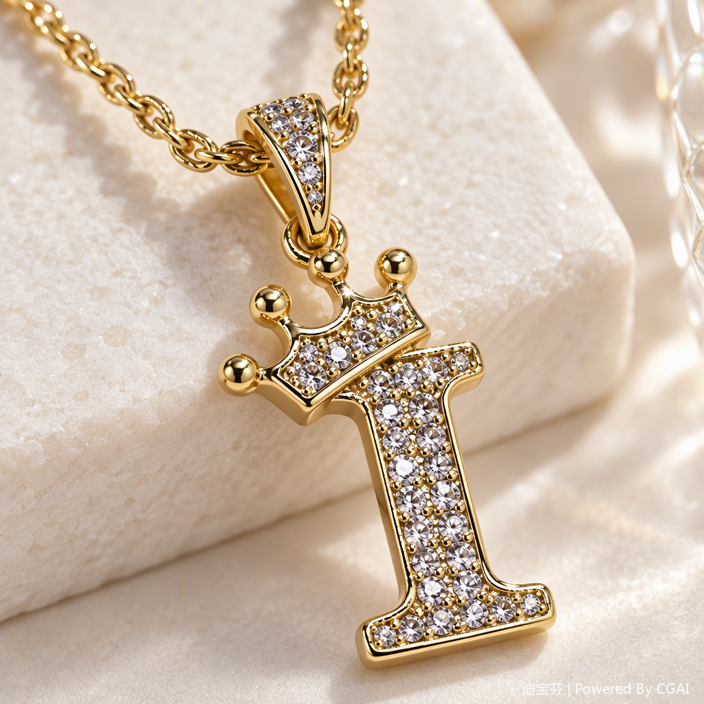 Golden diamond-encrusted crown letter I pendant necklace, fashionable, simple and versatile gift, trendy accessory for women Application Scenario