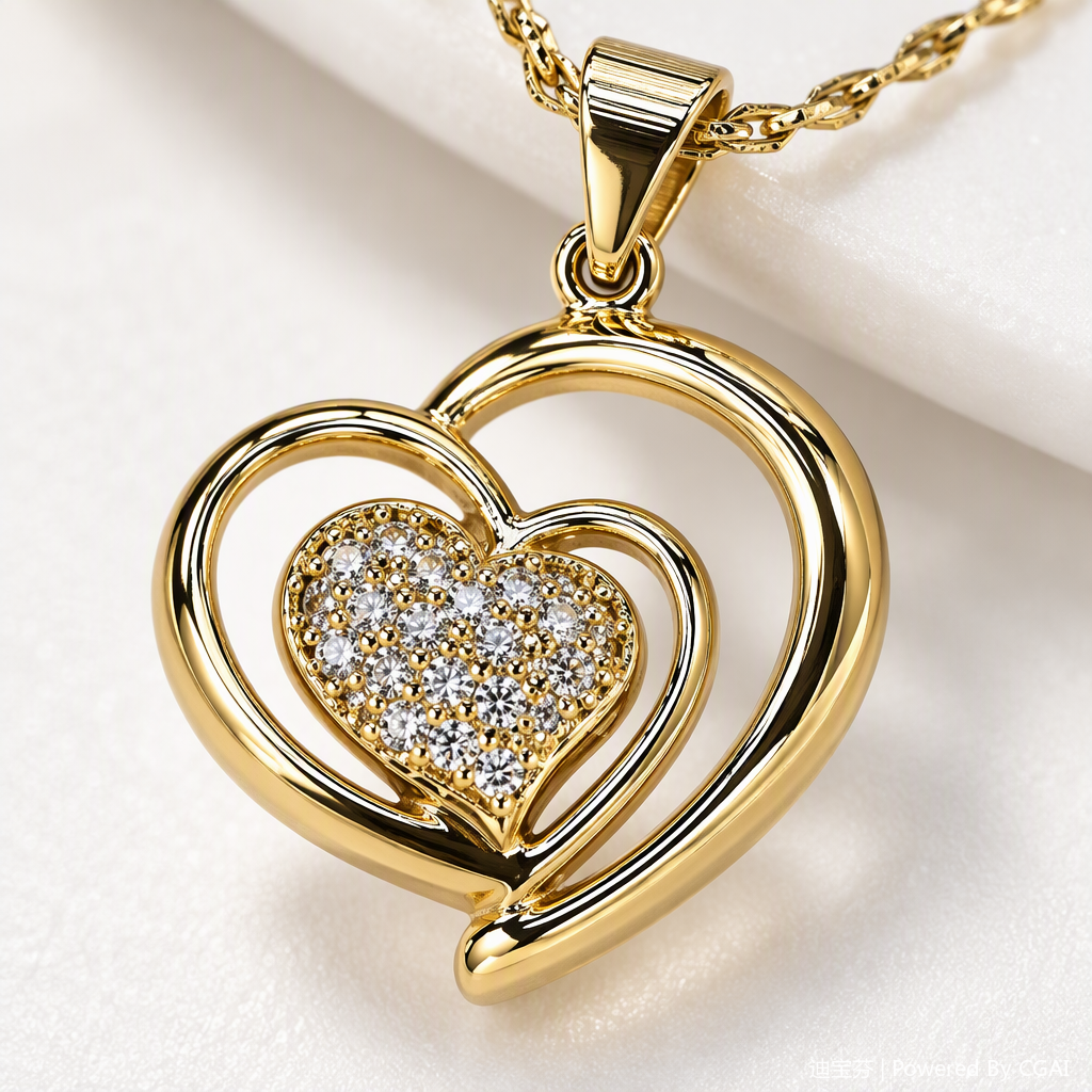 A golden double-heart diamond necklace, a fashionable and versatile elegant accessory for women, is a perfect gift for your girlfriend Application Scenario