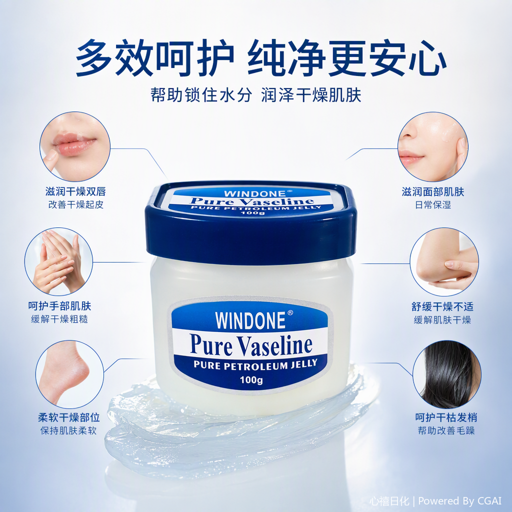 Windone Pure Vaseline Moisturizing Cream, white can, blue cap, Moisturizing, Repairing 50g
