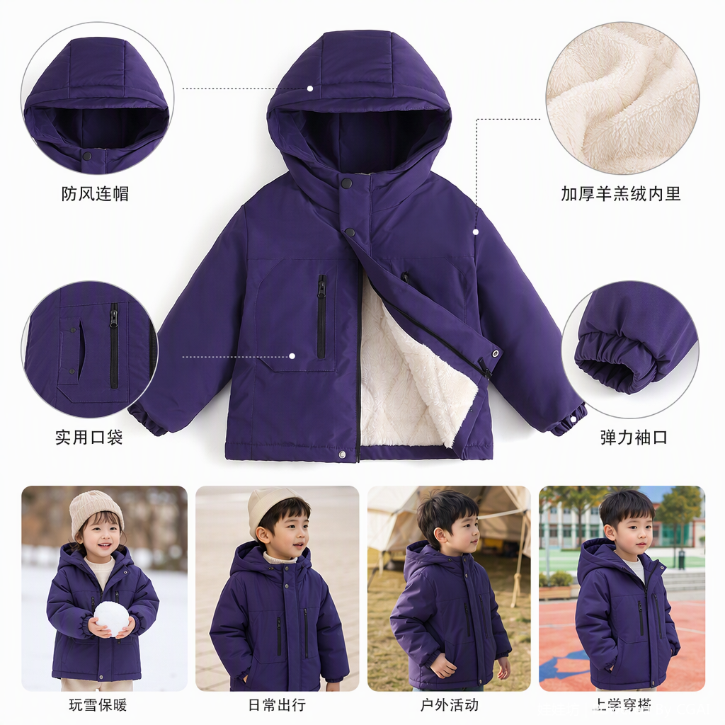 ويرتدي الأطفال ملابس دافئة خفيفة ورقيقة ومريحة في الشتاء Item Picture