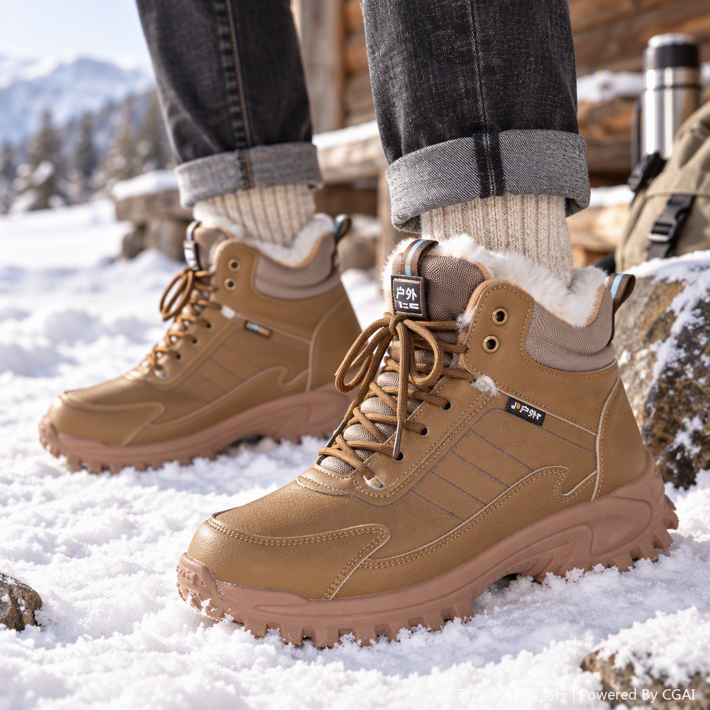Moda con terciopelo botas térmicas resistentes al desgaste y antideslizantes otoño invierno casual hombres botines marrones tendencia zapatos de protección versátiles zapatos de protección laboral botas de ciclismo pantalones tácticos details Picture