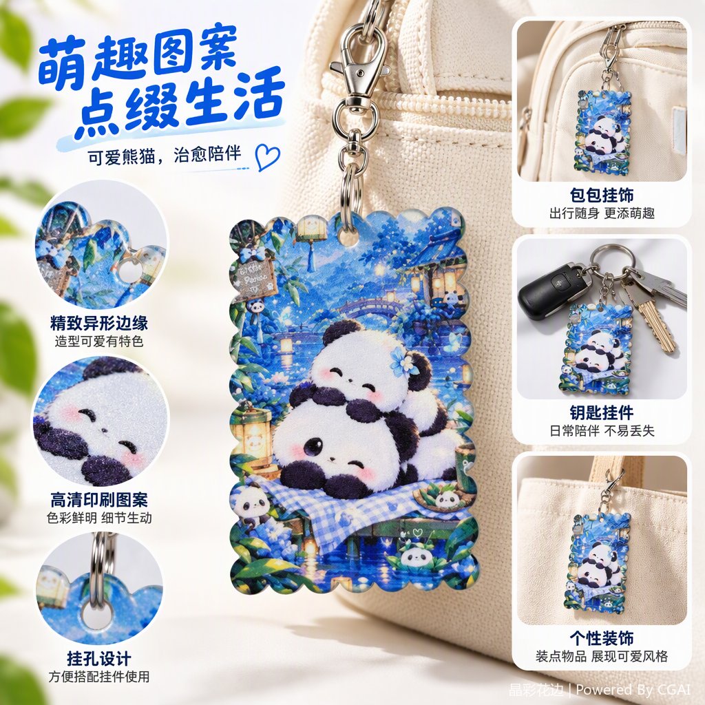 Azul noche escena estilo ilustración dos apilados sentado lindo panda colgante creativo adornos para el hogar