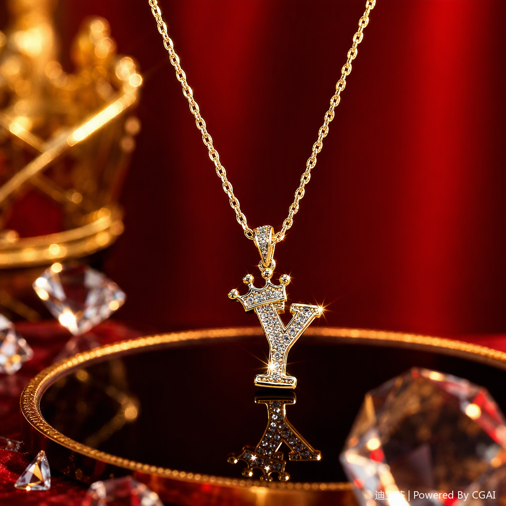 A golden diamond-encrusted letter Y crown-shaped necklace, a fashionable and versatile women's accessory, as a gift Specification image
