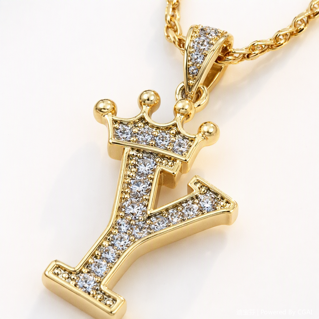 A golden diamond-encrusted letter Y crown-shaped necklace, a fashionable and versatile women's accessory, as a gift Application Scenario