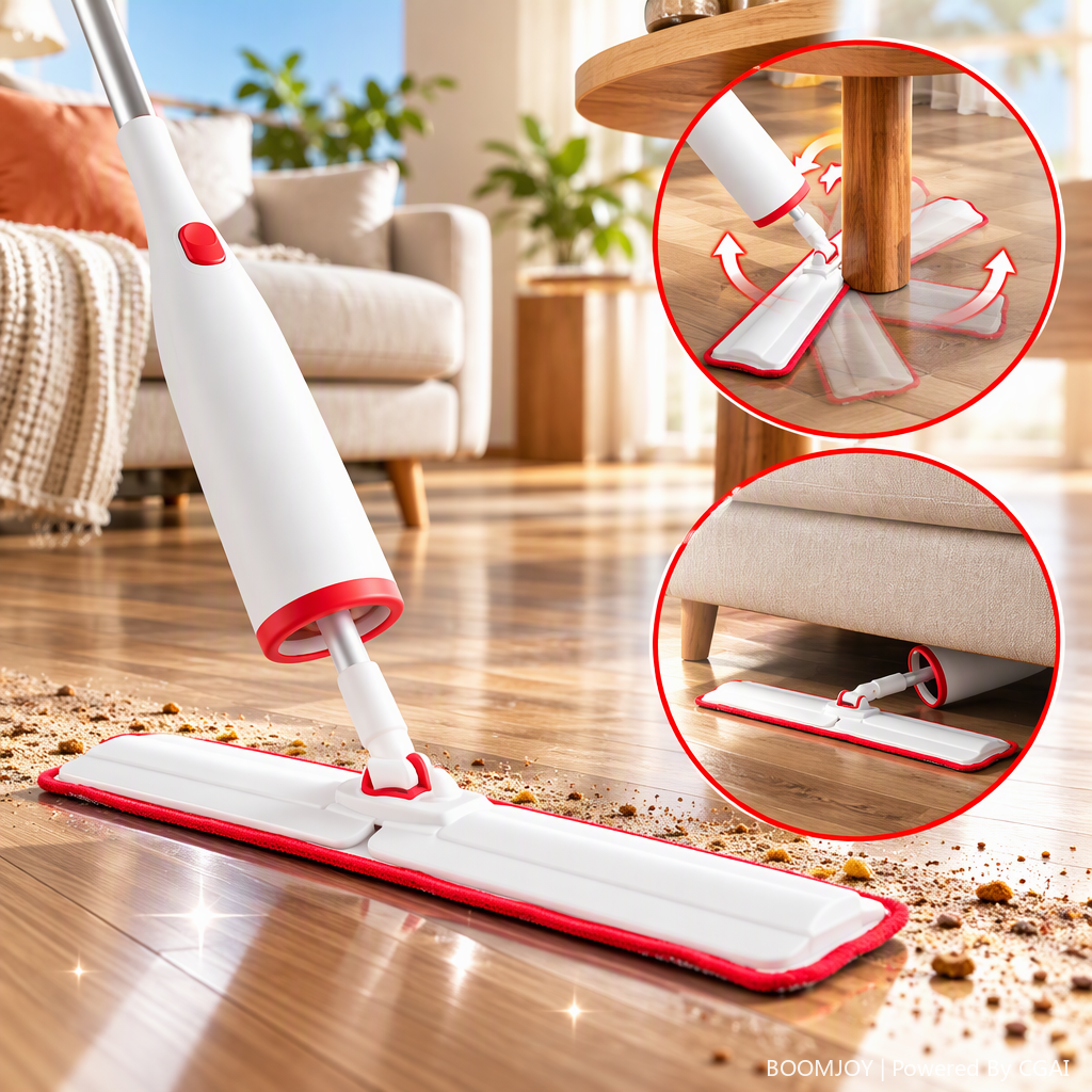 الممسحة الليفية الدوارة مزوَّدة بنقاط بيضاء حمراء لتنظيف الأرضية المنزلية Specification image