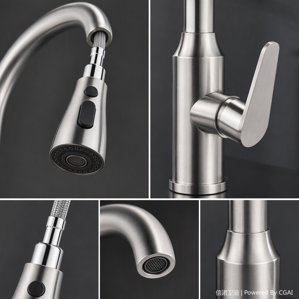 Multi-functional kitchen faucet, stainless steel rotating hot and cold water faucet, kitchen vegetable and dish washing faucet, home decoration hardware accessories Specification image