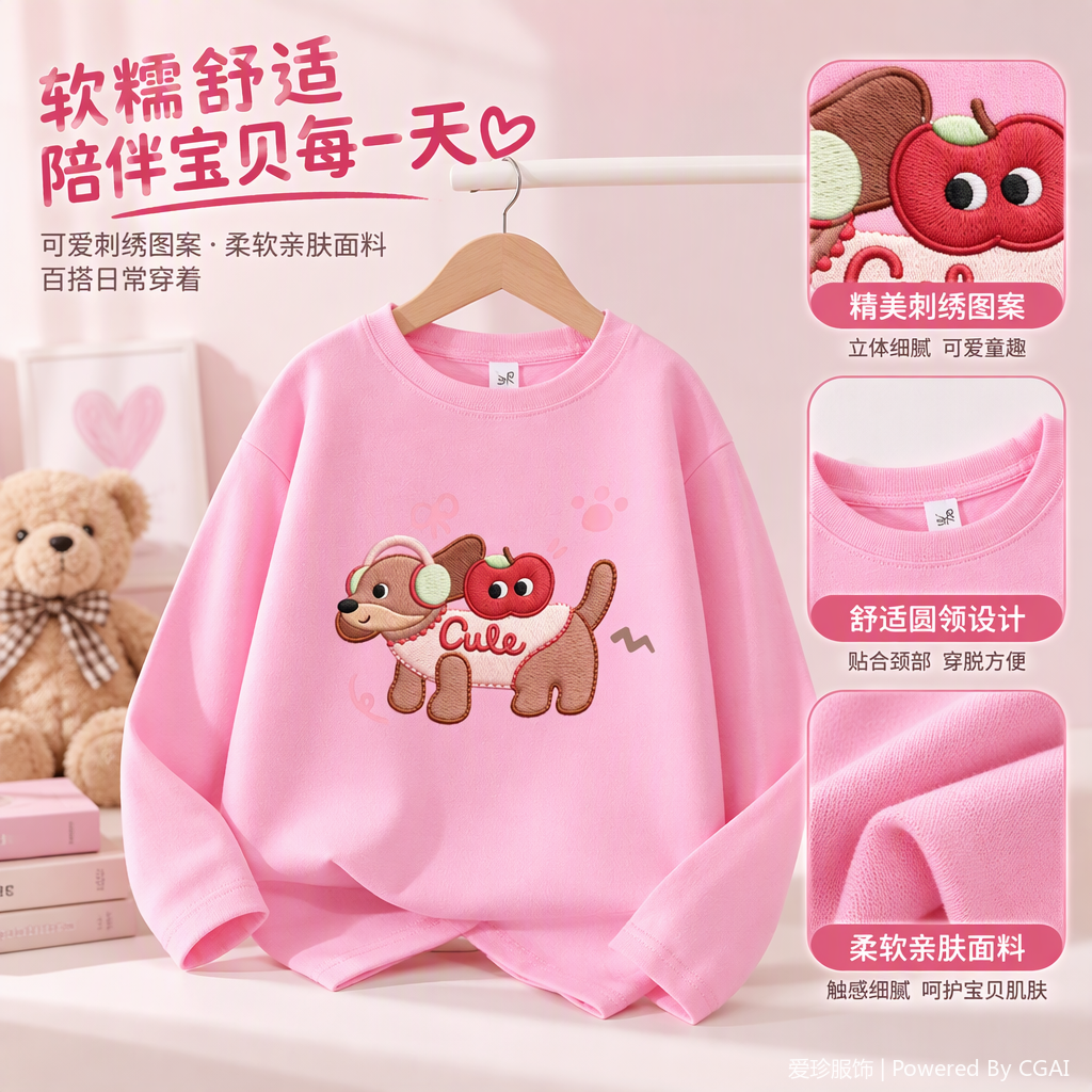 Cartoon printed children's sweatshirt, new autumn and winter baby warm top, casual and versatile children's wear, trendy style of children's sweatshirt details Picture