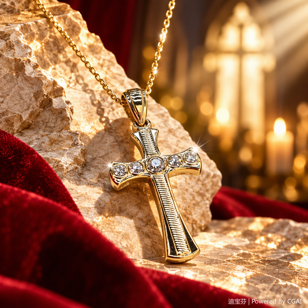 A fashionable golden diamond-encrusted cross necklace, a simple and versatile Korean pendant accessory for your girlfriend Specification image