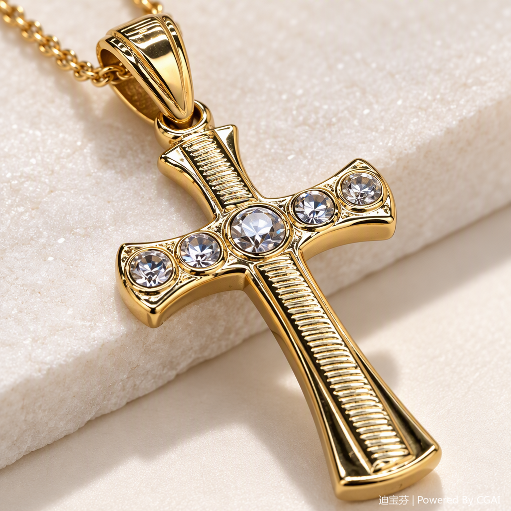 A fashionable golden diamond-encrusted cross necklace, a simple and versatile Korean pendant accessory for your girlfriend Application Scenario