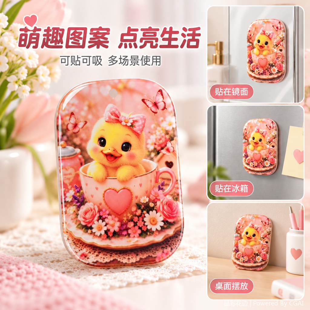 Adorable pequeño pato amarillo dibujos animados adornos colgantes corazón rosa tazas de té accesorios adorables decoraciones creativas regalos para niños