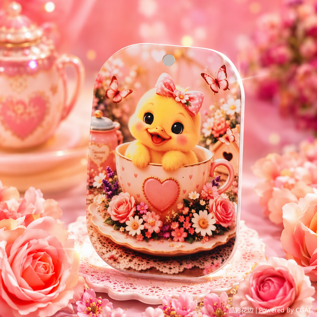Adorable pequeño pato amarillo dibujos animados adornos colgantes corazón rosa tazas de té accesorios adorables decoraciones creativas regalos para niños Specification image