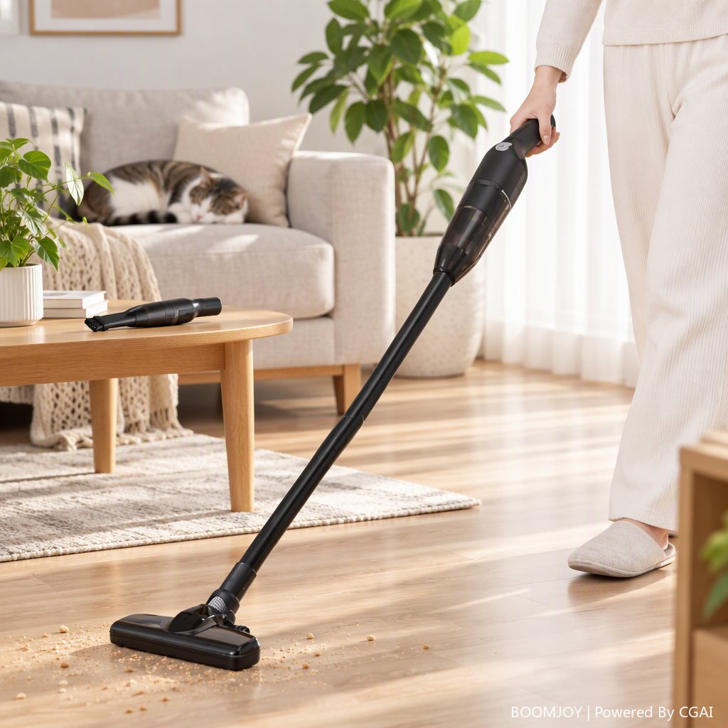 The black cordless handheld vacuum cleaner K908 is a powerful, portable household vacuum cleaner that is lightweight, quiet and rechargeable. It is a cleaning wonder details Picture