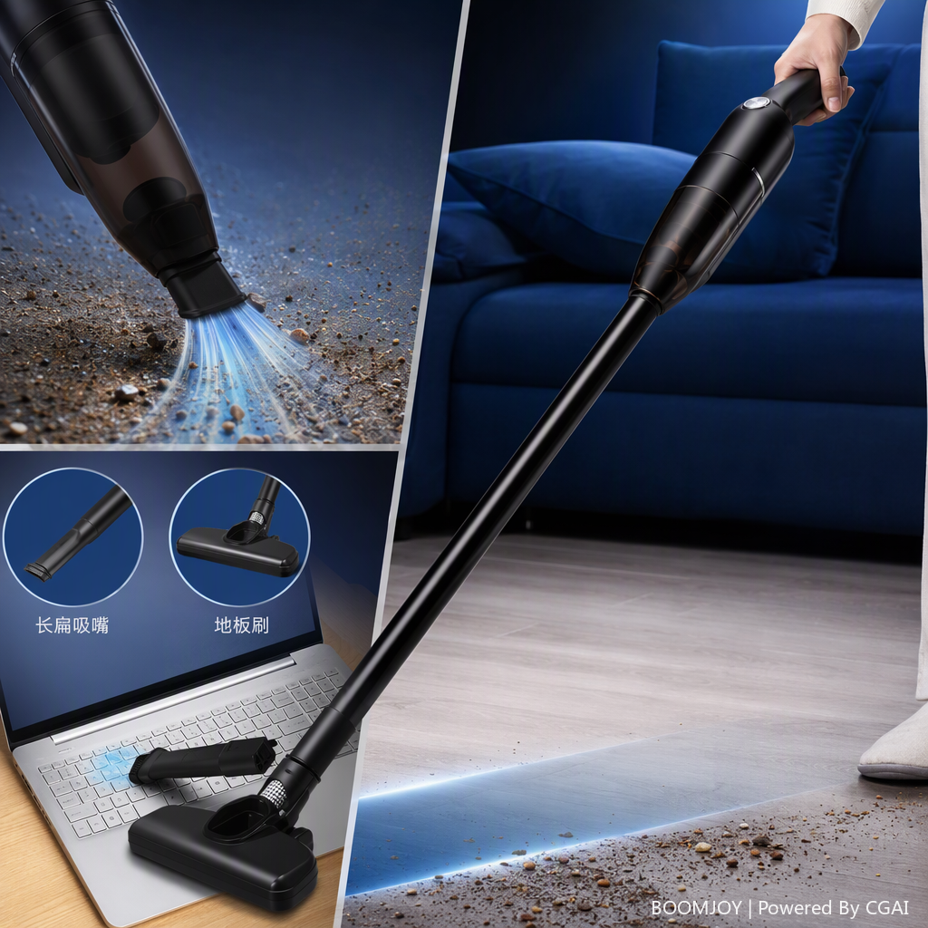 The black cordless handheld vacuum cleaner K908 is a powerful, portable household vacuum cleaner that is lightweight, quiet and rechargeable. It is a cleaning wonder Specification image