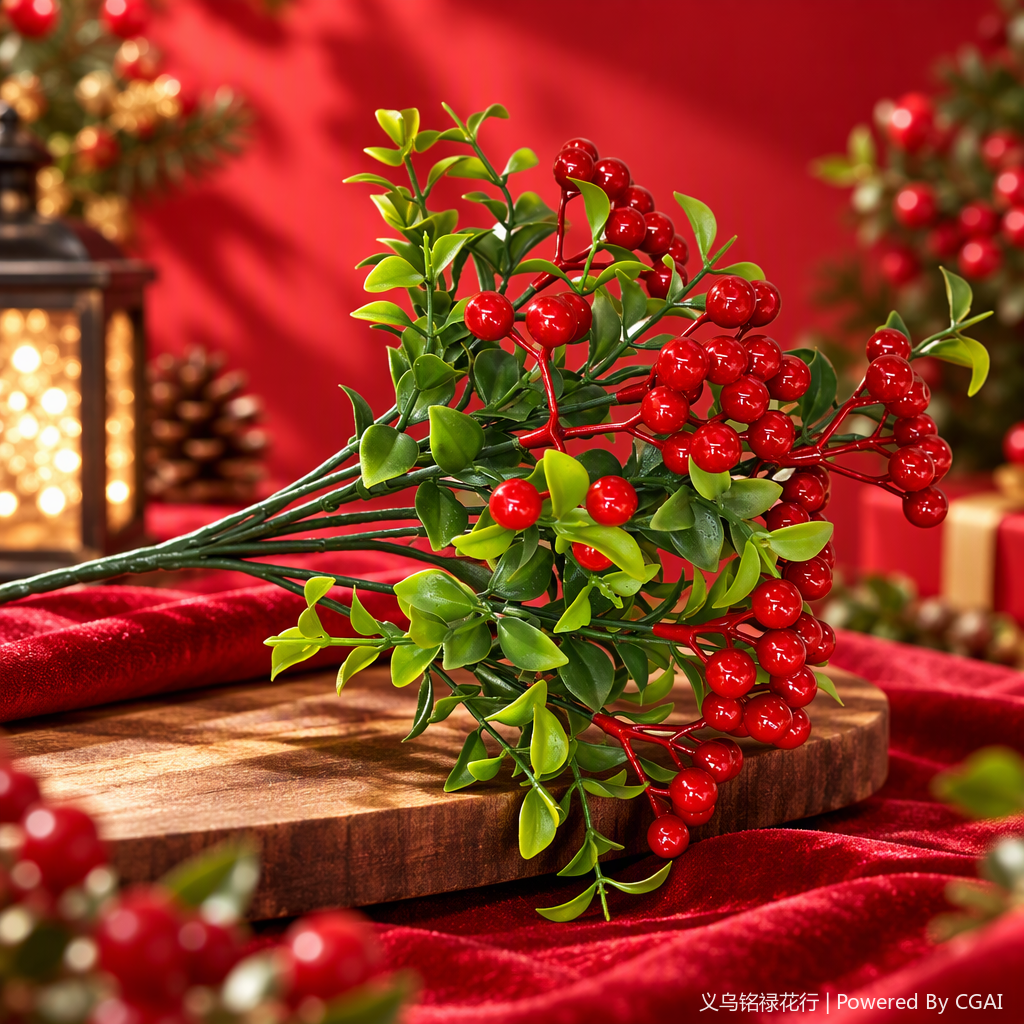 Red berry and green leaf simulated flower bouquets decorate the living room, wedding background wall, home furnishings and creative gifts Specification image