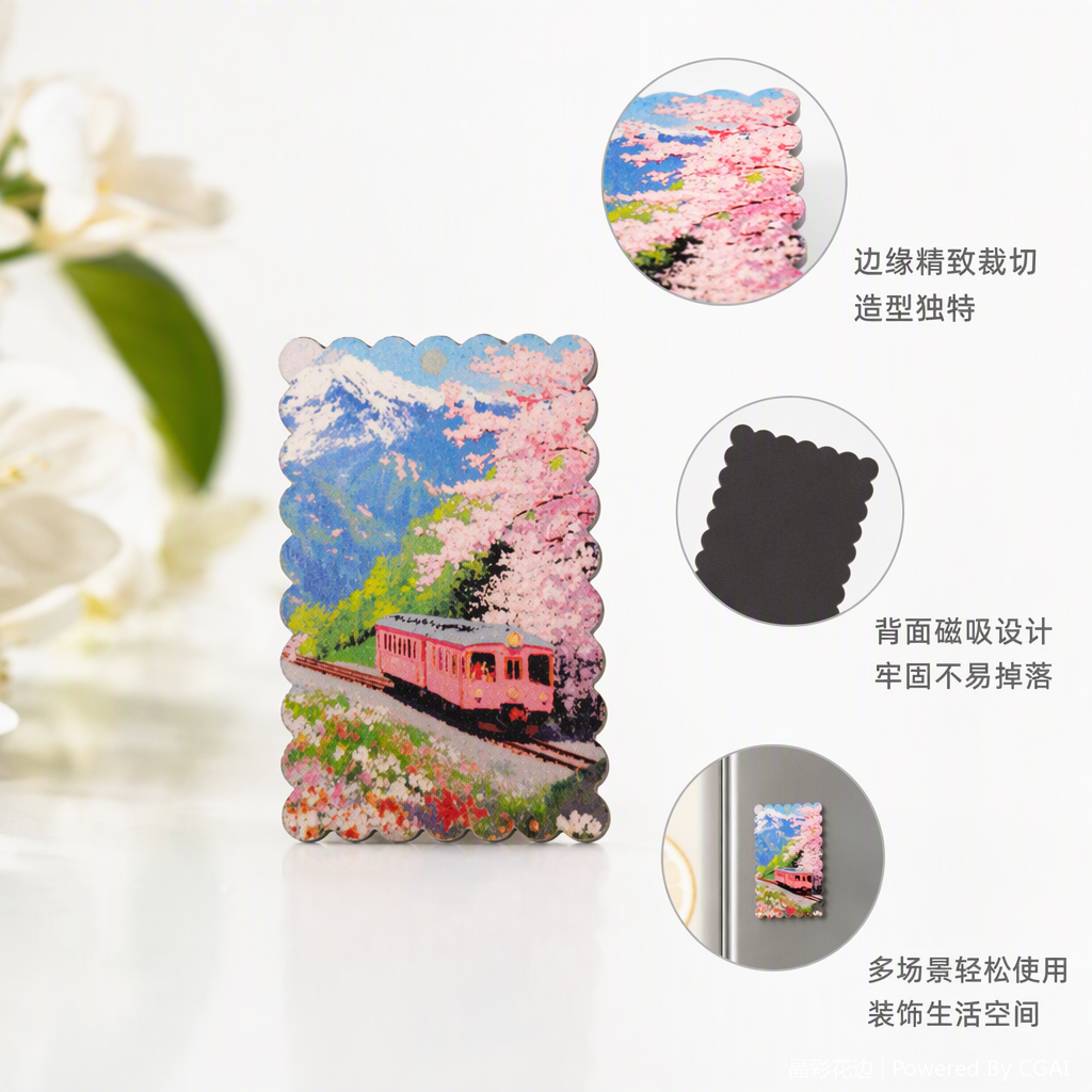Tren rosa pegatinas magnéticas sakura paisaje pinturas decorativas creativas pegatinas para el hogar adorable pegatinas de dibujos animados pegatinas de pared decoraciones
