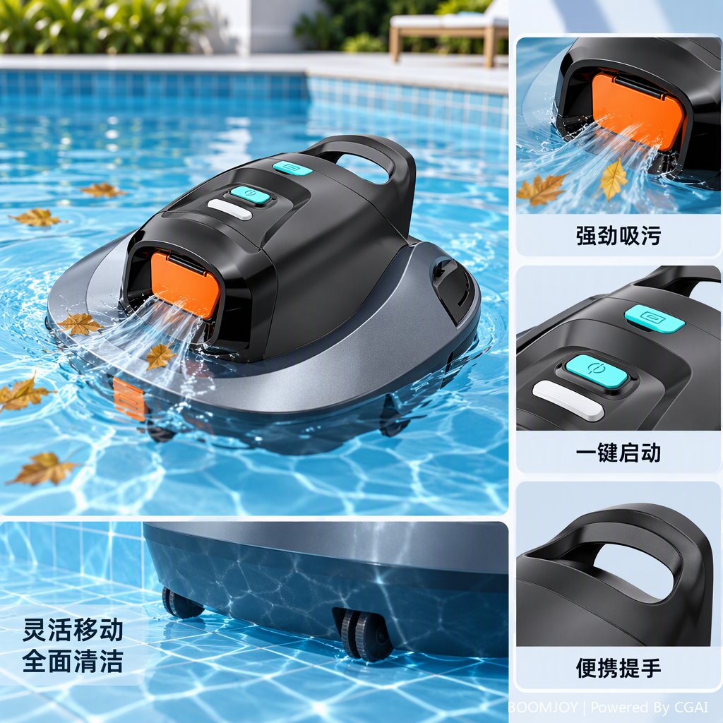 Inalámbrico robot pool cleaner negro gris alta eficiencia descontaminación aspiración automática hogar portátil