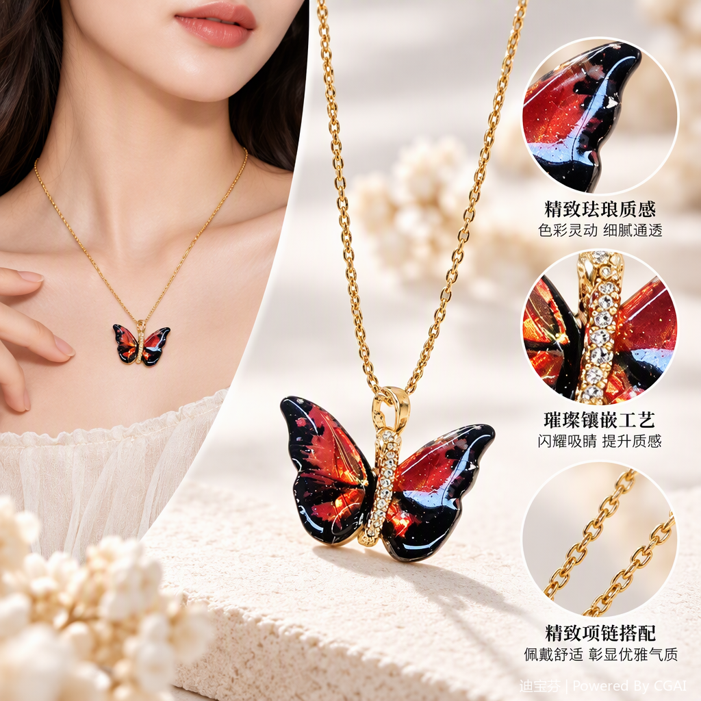 Colgante de mariposa esmaltado negro rojo con cadena de oro collar moda versátil mujer accesorios regalo
