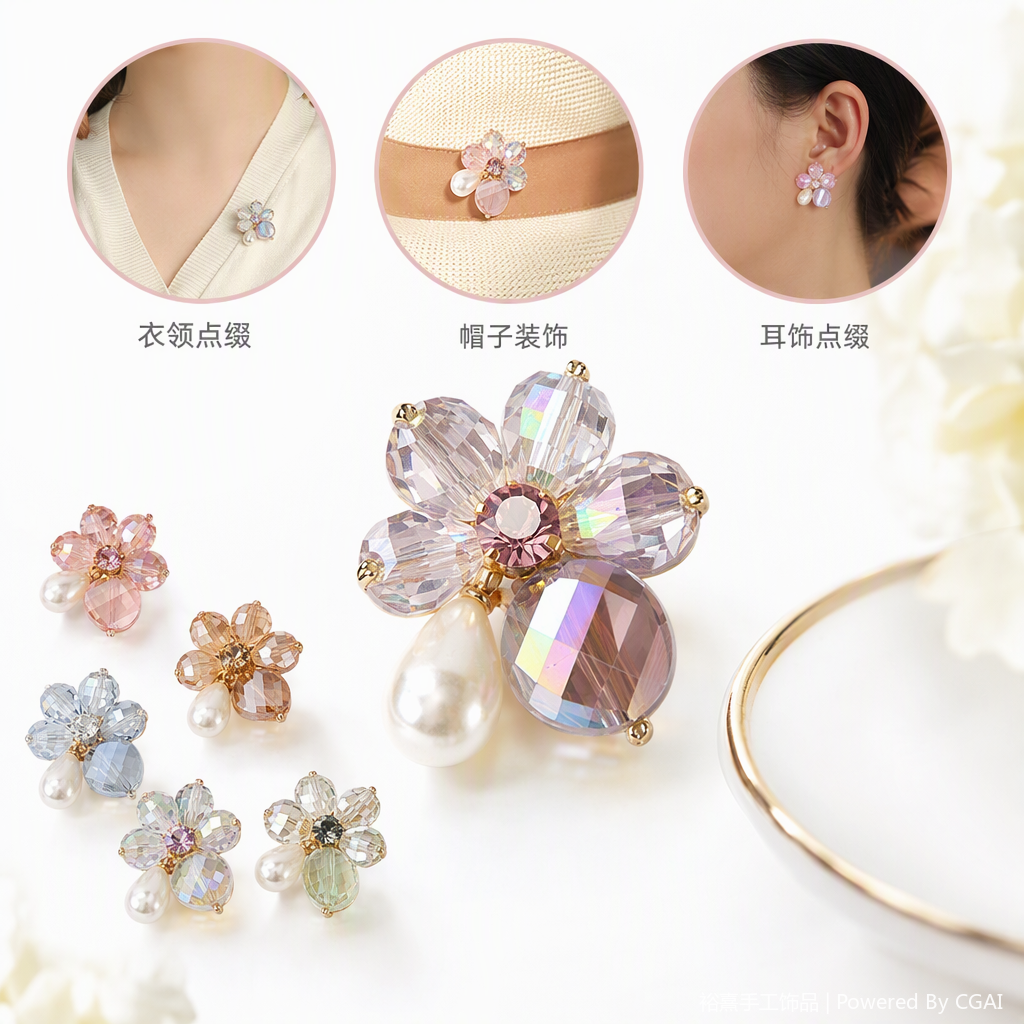 水晶花朵珍珠装饰品手工配饰婚礼婚礼用品婚礼摆件礼品赠品时尚优雅