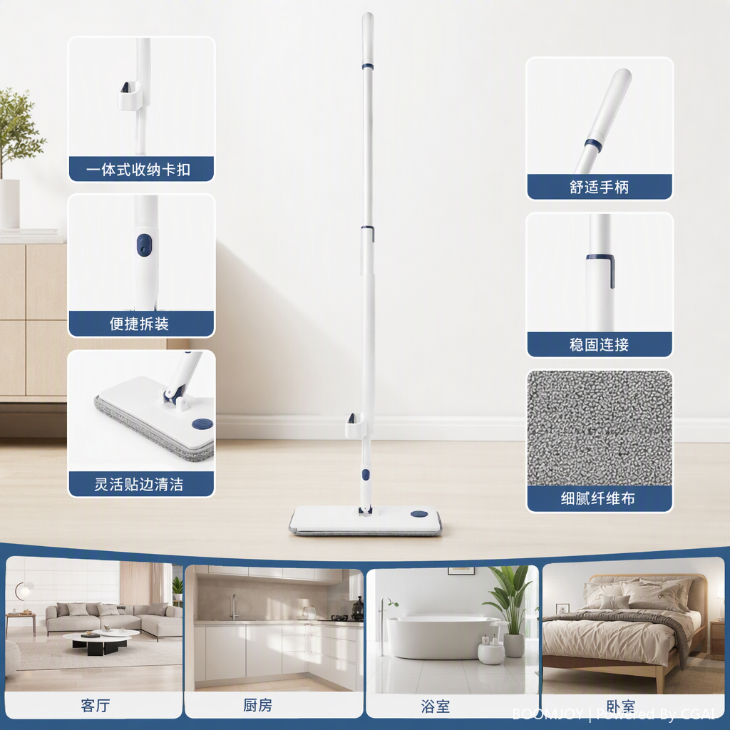 Multi-functional white flat mop, a household dry and wet dual-purpose floor cleaning and mopping wonder, easy to operate