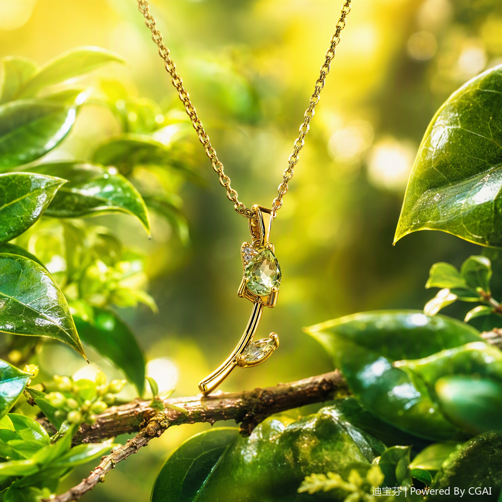 Golden chain emerald flower-shaped pendant necklace, fashionable and versatile women's jewelry gift Specification image