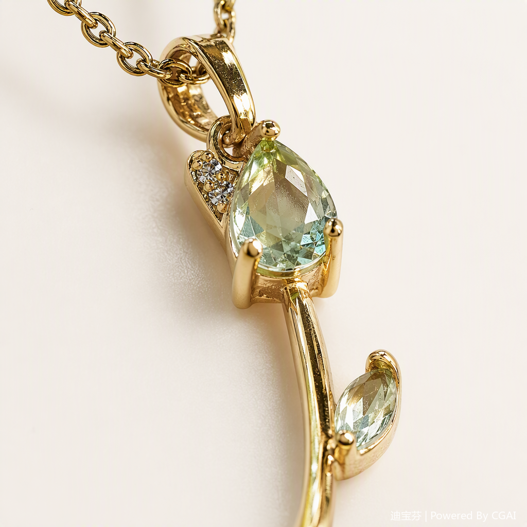 Golden chain emerald flower-shaped pendant necklace, fashionable and versatile women's jewelry gift Application Scenario
