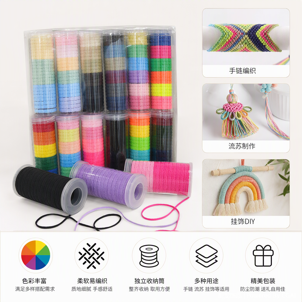 彩色分层棉绳卷透明包装套装多色手工编织DIY材料用品