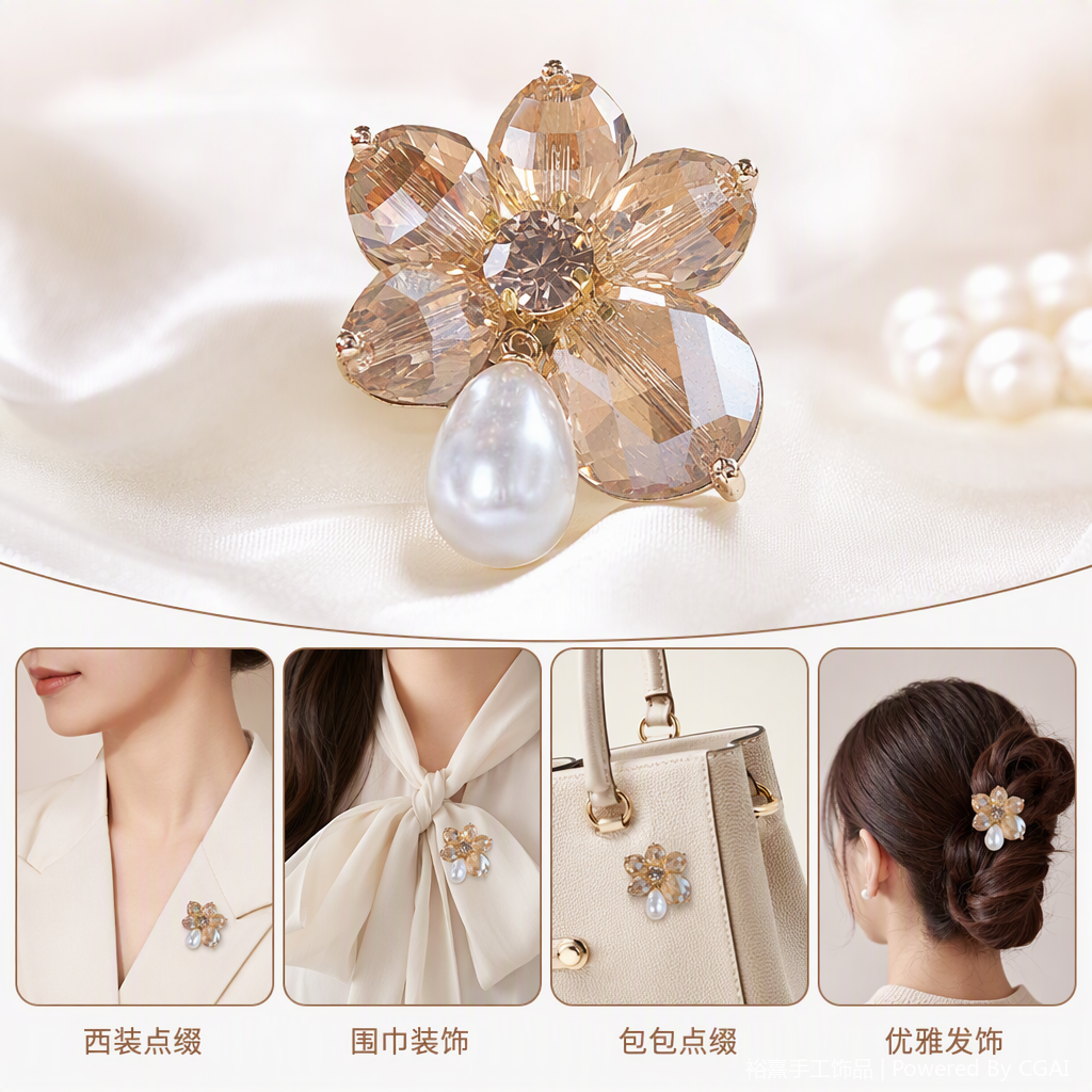 精致水晶花朵造型胸针时尚百搭女士配饰礼品装饰品
