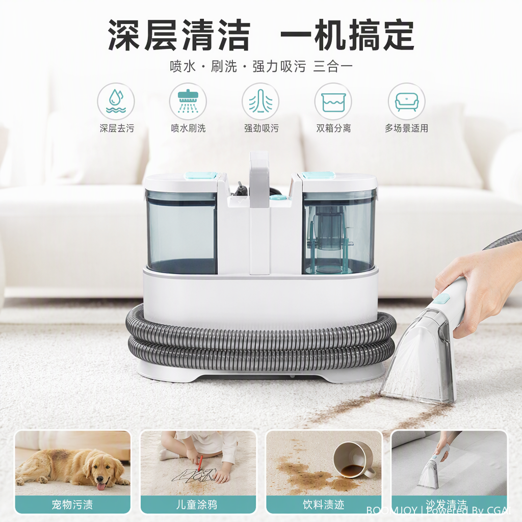 Powerful white double water tank vacuum cleaner, a household silent handheld multi-functional cleaning device with high suction power