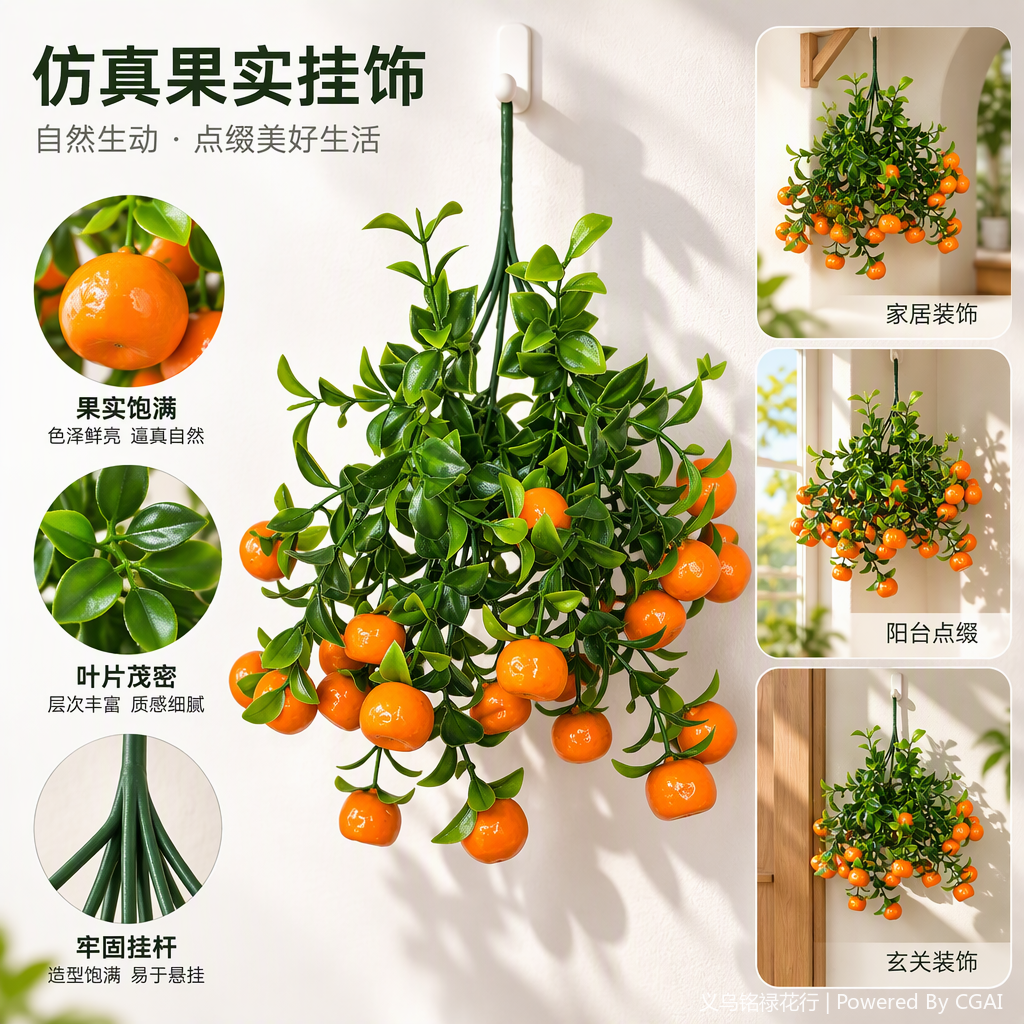 Naranjas realistas ramillas decoraciones interiores balcones decoración de frutas accesorios decoración creativa para el hogar