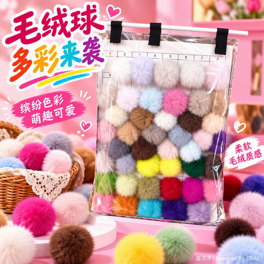 Colorido pompones pompones decoraciones hechas a mano accesorios para colgar telas para el hogar soft moe cute holiday dress up Specification image