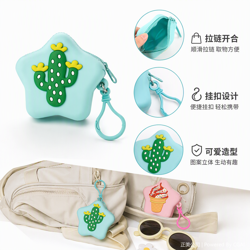 可爱星形硅胶零钱包六款图案多色迷你卡包收纳零钱便携时尚潮流
