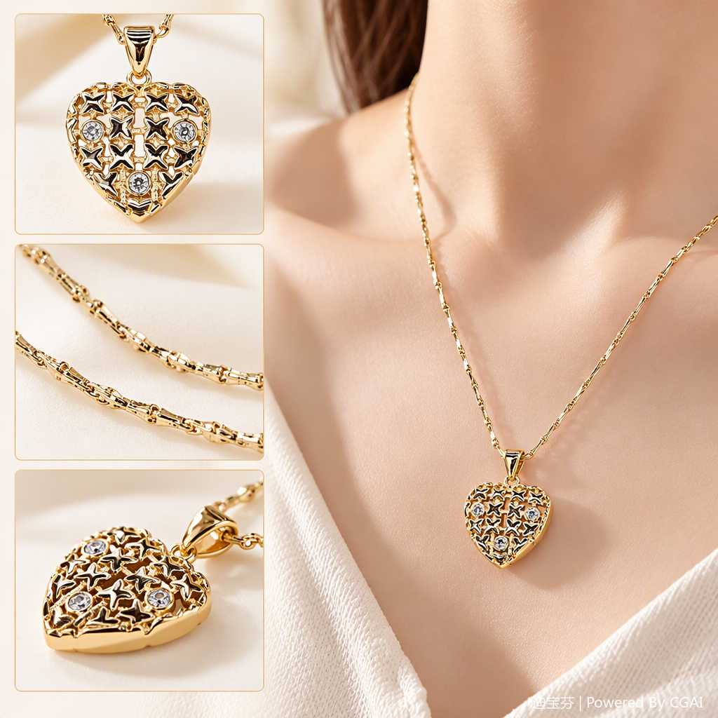 This fashionable golden heart-shaped pendant necklace is a simple and versatile women's necklace accessory. It is elegant and trendy as a gift