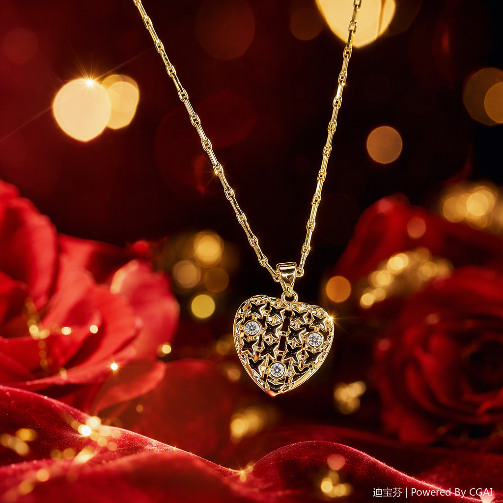This fashionable golden heart-shaped pendant necklace is a simple and versatile women's necklace accessory. It is elegant and trendy as a gift Specification image