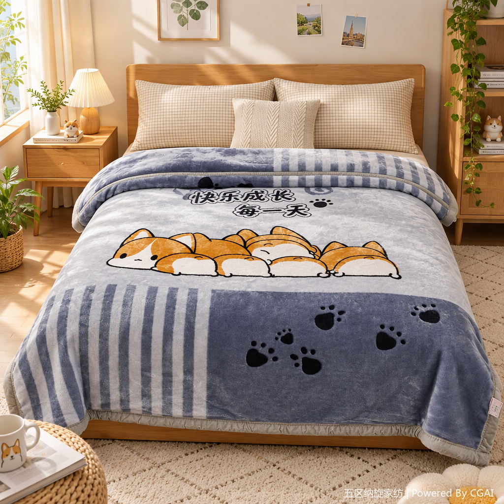 Cartoon Corgi plush summer cool quilt, sweet party, soft and comfortable mattress blanket details Picture