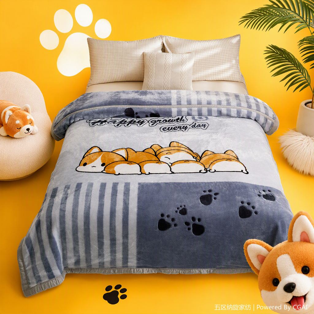 Cartoon Corgi plush summer cool quilt, sweet party, soft and comfortable mattress blanket Specification image
