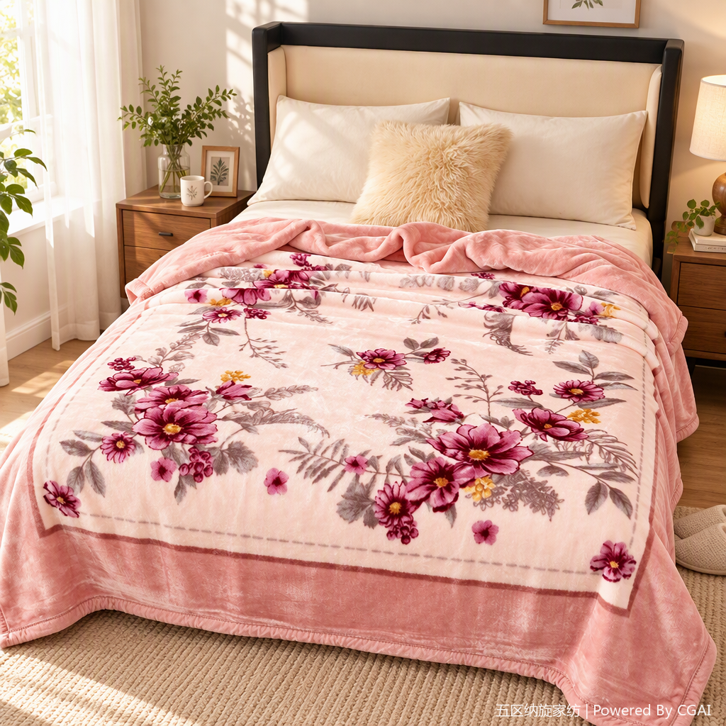 Huigang Home Textiles' pink floral wedding blankets and bed sheets are soft, warm and cozy bedroom decoration items details Picture