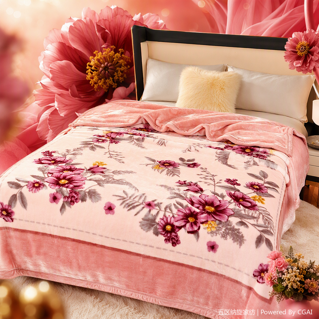 Huigang Home Textiles' pink floral wedding blankets and bed sheets are soft, warm and cozy bedroom decoration items Specification image