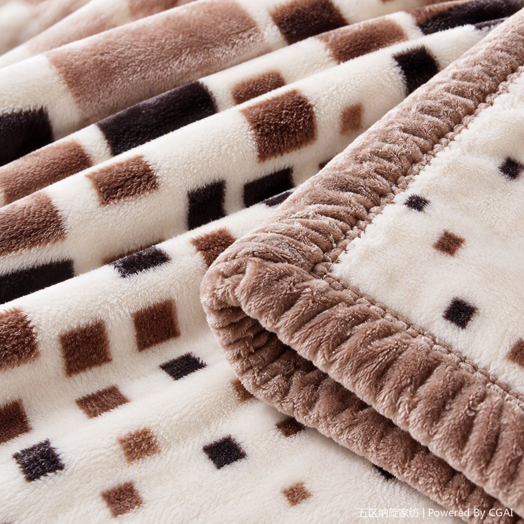 Soft and warm, thick autumn and winter home bedding blanket with a beige base and black and brown checkered pattern Application Scenario