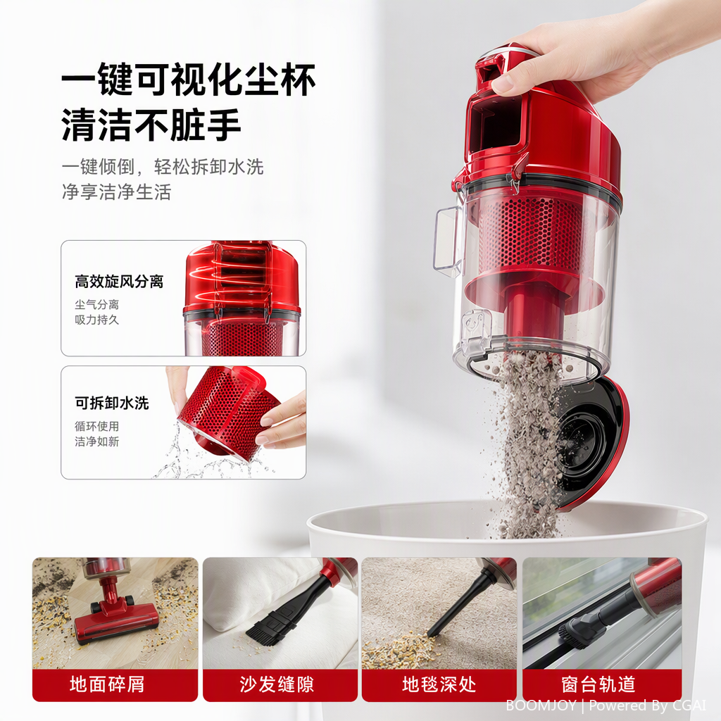 Portable and lightweight handheld vacuum cleaner, powerful dust suction, household car red handheld vacuum cleaner, convenient cleaning tool