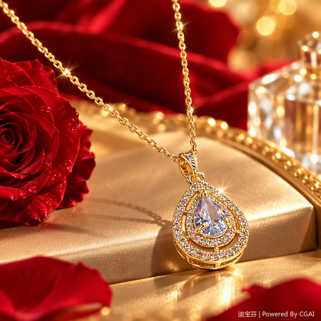 قلادة ذهبية مغطاة بققطرات مياه مصنوعة من المجوهرات مصنوعة من هدايا من النساء Specification image