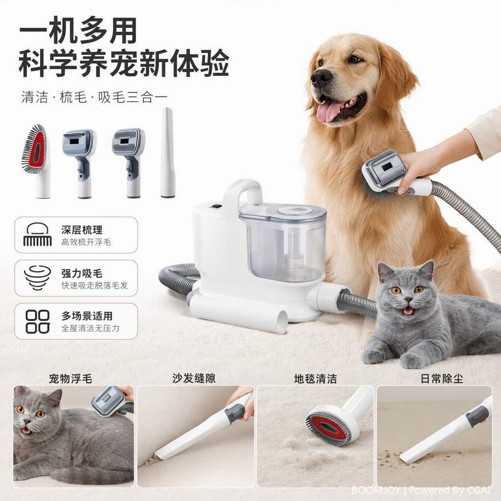 白色手持吸尘器宠物清洁套装多功能强力除尘宠物毛发清理家用便携式