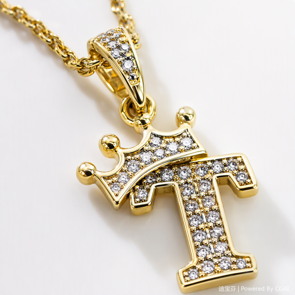 This golden diamond-encrusted letter T-crown necklace is a fashionable and versatile women's gift, accessory and jewelry Application Scenario