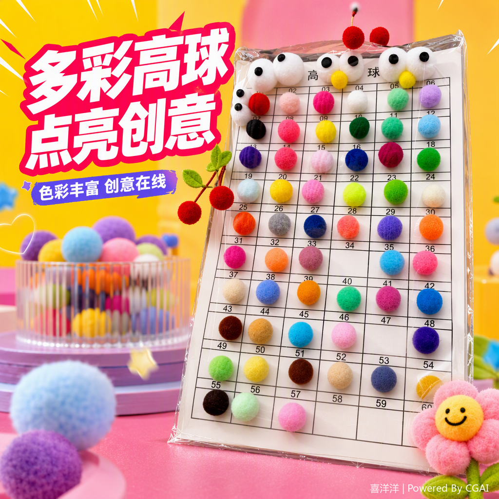 Colorful plush ball set, color card display board, DIY decorative items, children's toys, creative gifts Specification image