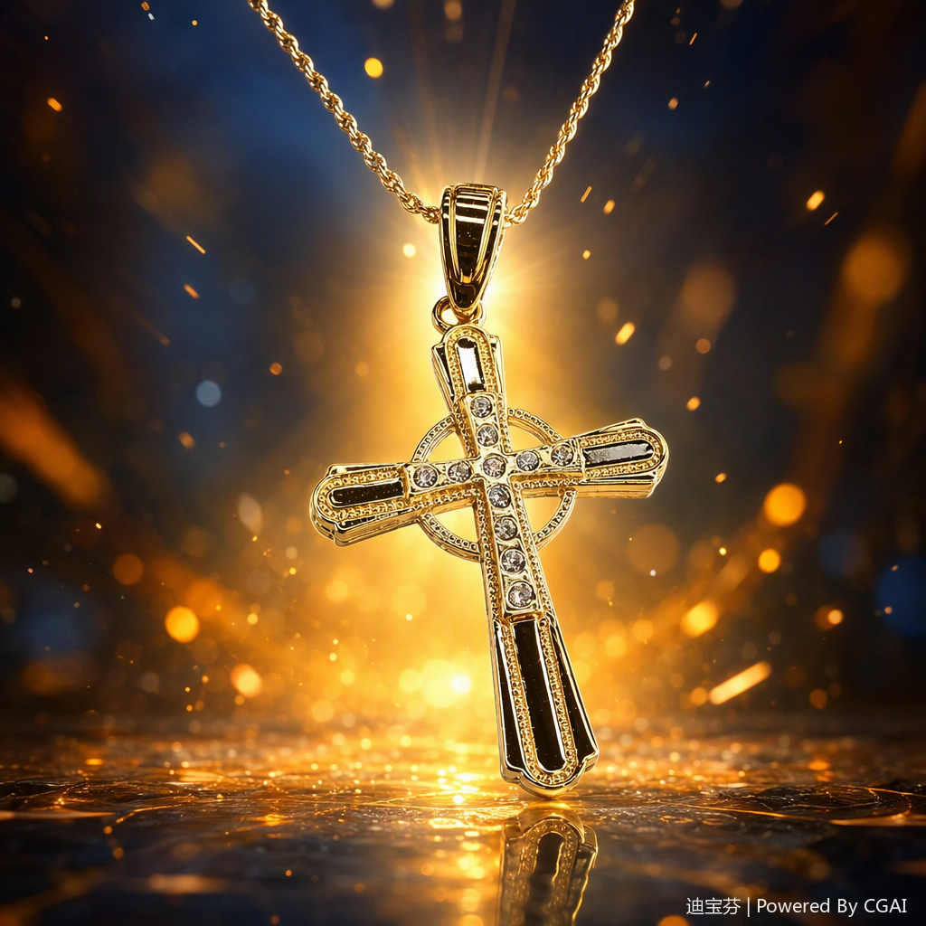 Golden diamond-encrusted Celtic cross necklace, fashionable, retro and personalized pendant accessory gift for men and women Specification image