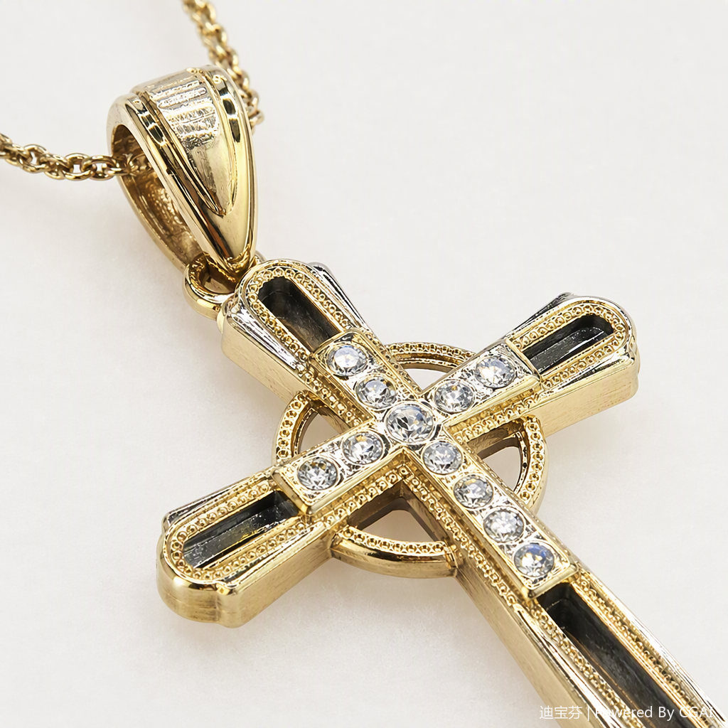 Golden diamond-encrusted Celtic cross necklace, fashionable, retro and personalized pendant accessory gift for men and women Application Scenario