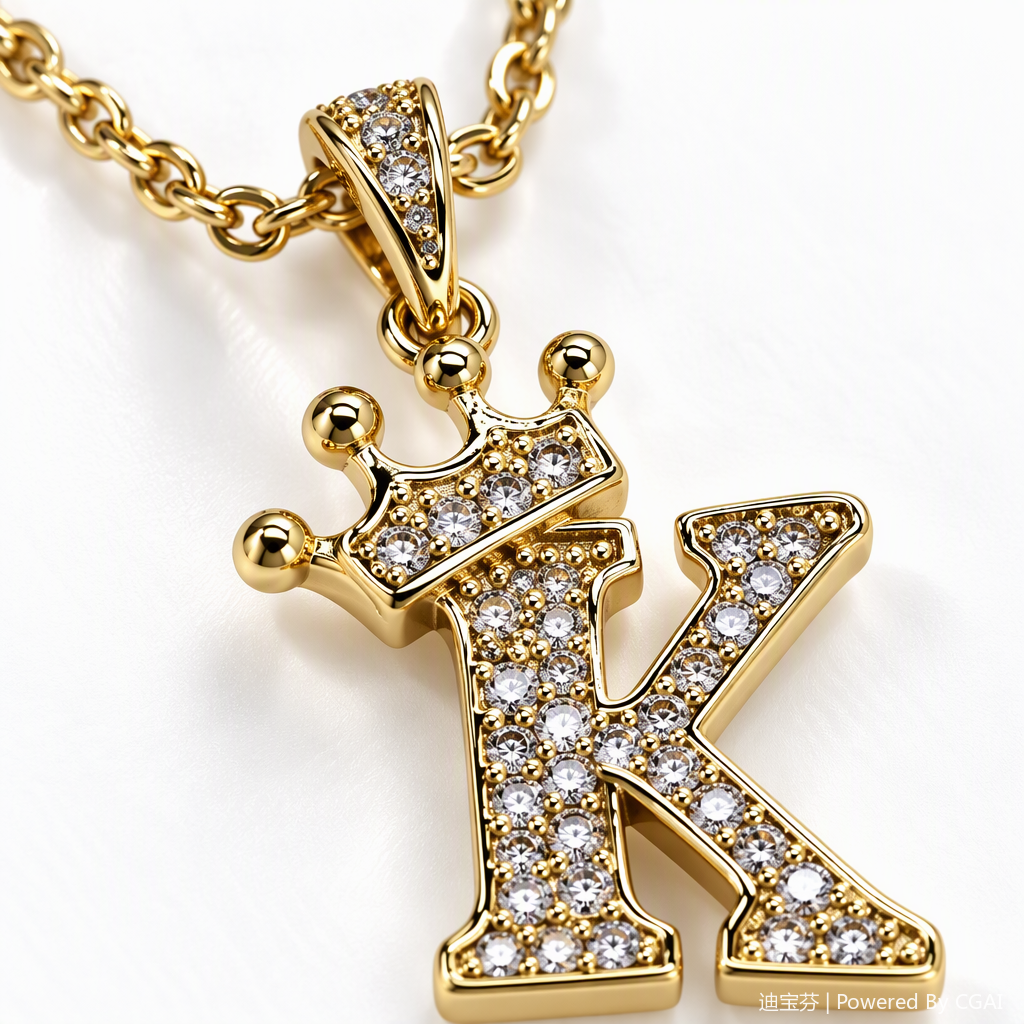 A golden diamond-encrusted crown K-letter pendant necklace, a fashionable and versatile Korean-style trendy gift for girls Application Scenario