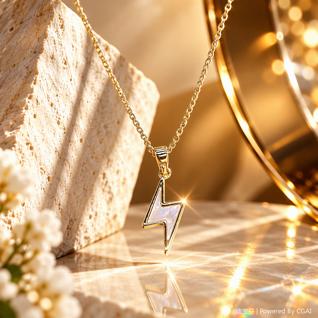 The golden lightning-shaped fashionable pendant necklace is simple and versatile, a perfect accessory for girls, students and couples Specification image
