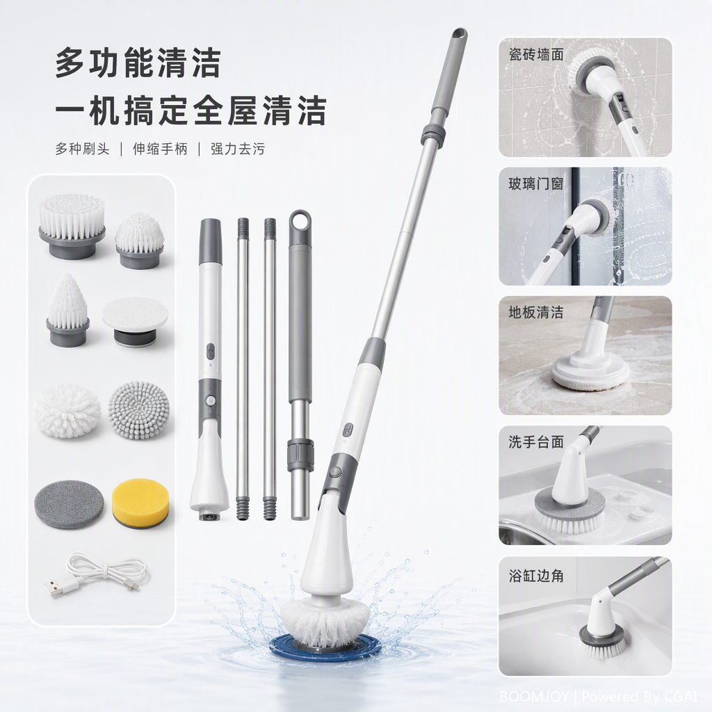 Multi-functional white electric cleaning brush, handheld household powerful decontamination brush cleaning tool