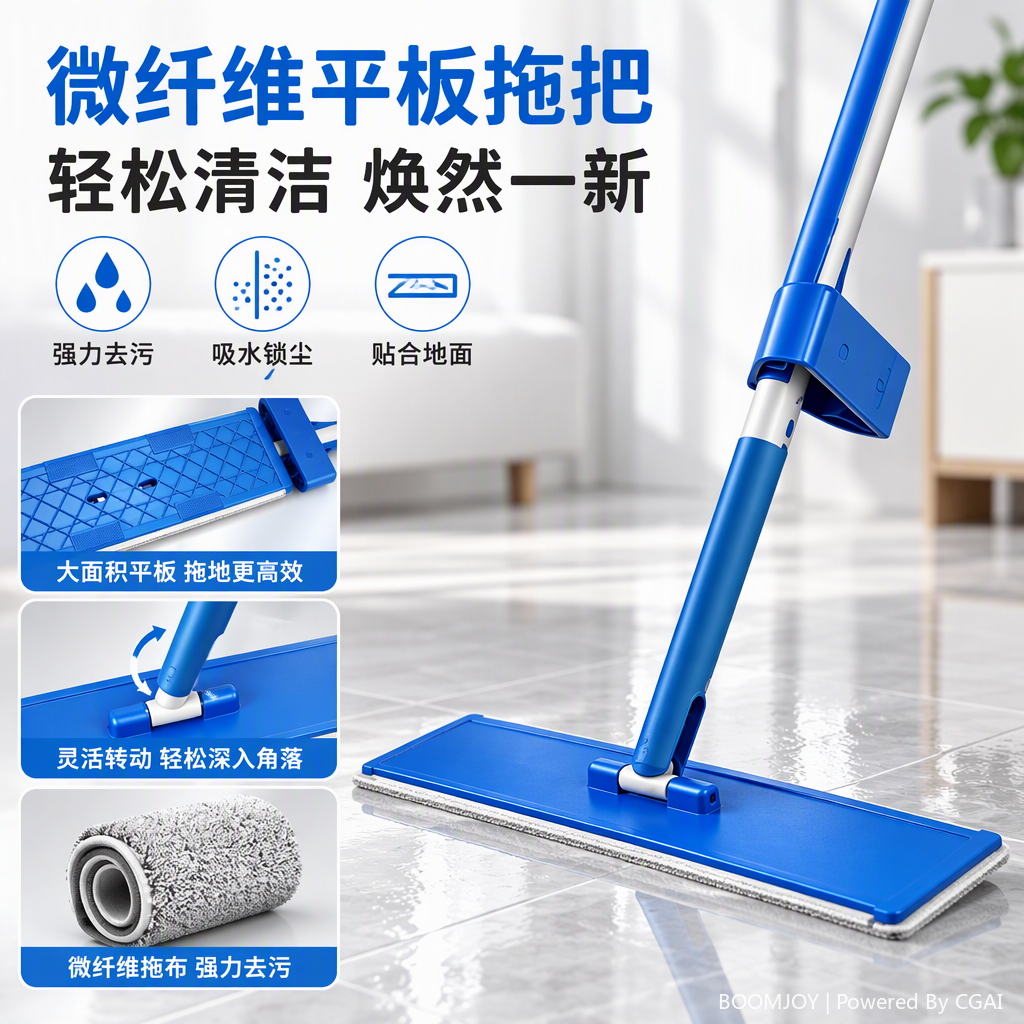 The multi-functional blue flat mop head is a household dry and wet dual-purpose floor cleaning replacement accessory that is durable and resistant to wiping